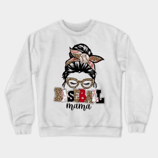 Baseball Mama Messy Bun Leopard Crewneck Sweatshirt